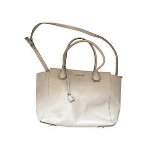 Michael Kors Pebbled Leather Mercer Satchel Crossbody Tote Bag Women's Beige